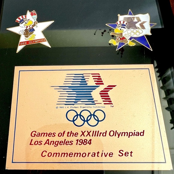 1984 Summer Olympics Los Angeles Commemorative Pin Set Wood Frame - Picture 4 of 8